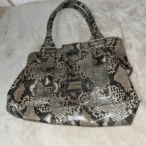 GUESS Women's Satchel Handbag Faux Snakeskin Print Shoulder Bag Brown Tan